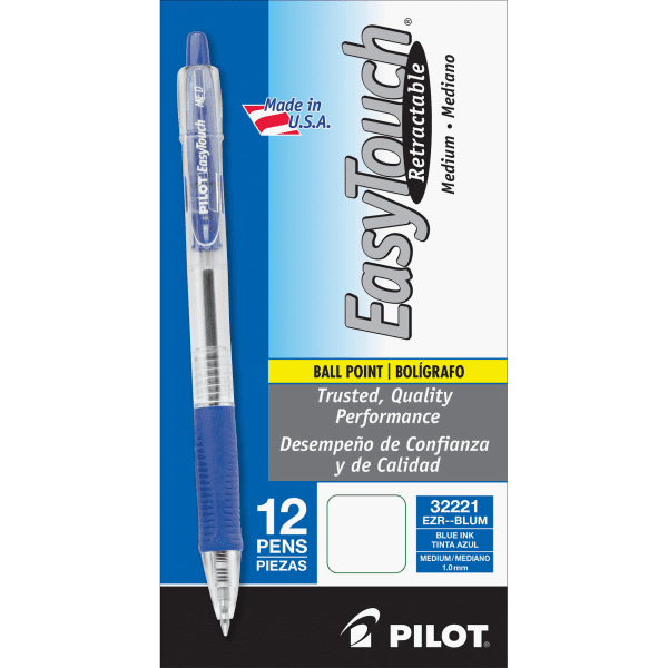 Pilot EasyTouch Retractable Ball Point Pens, Medium Point (1.0mm), Blue, 2 Count
