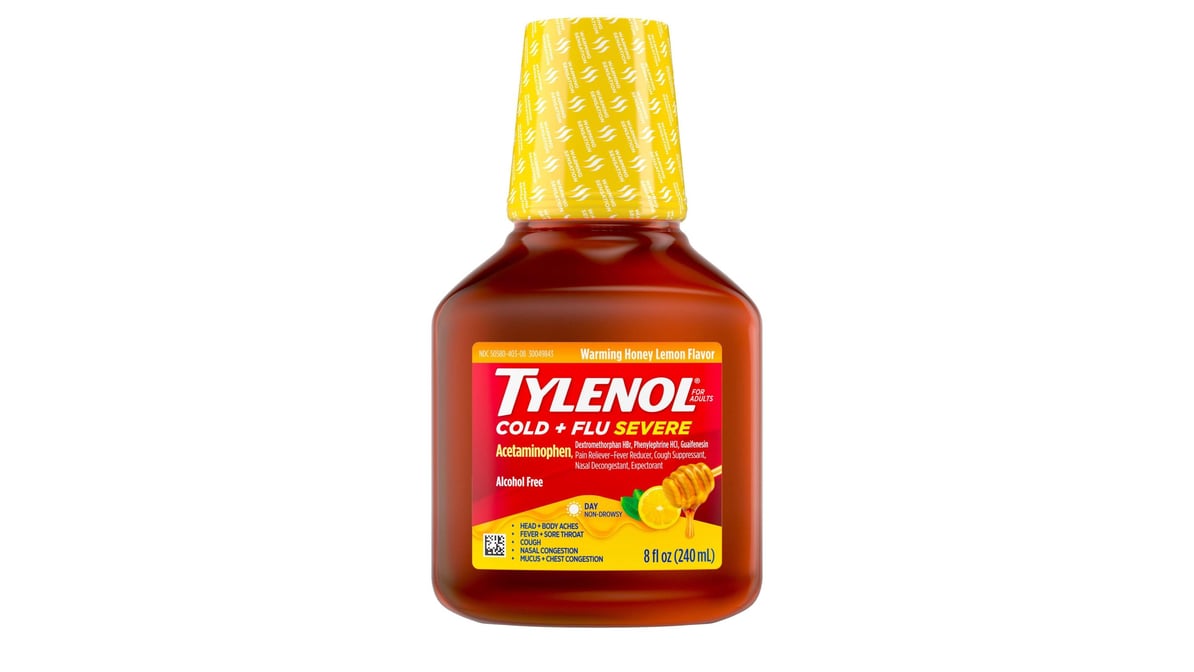 TYLENOL COLD+FLU+CGH NT WLDBRY LIQ 8 OZ