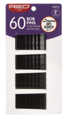 Kiss Red Bob Pins Black 2Inch 60 Count (12in)