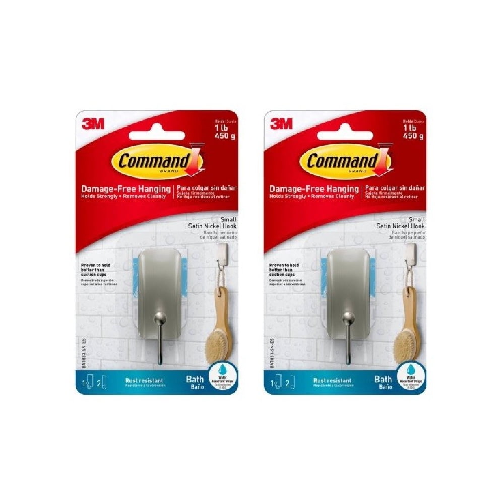 Command Large Double Bath Hook - Satin Nickel, 1 Hook + 1 Strip