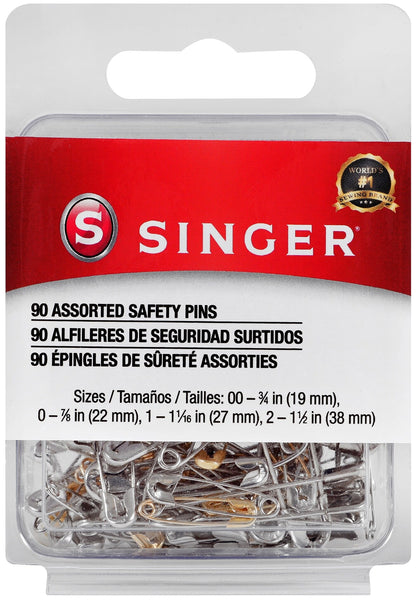 SINGER Assorted Safety Pins, 55 Count, Sizes 00, 3/4" - 1, 1-1/16" - 2, 1-1/2" - 3, 2"