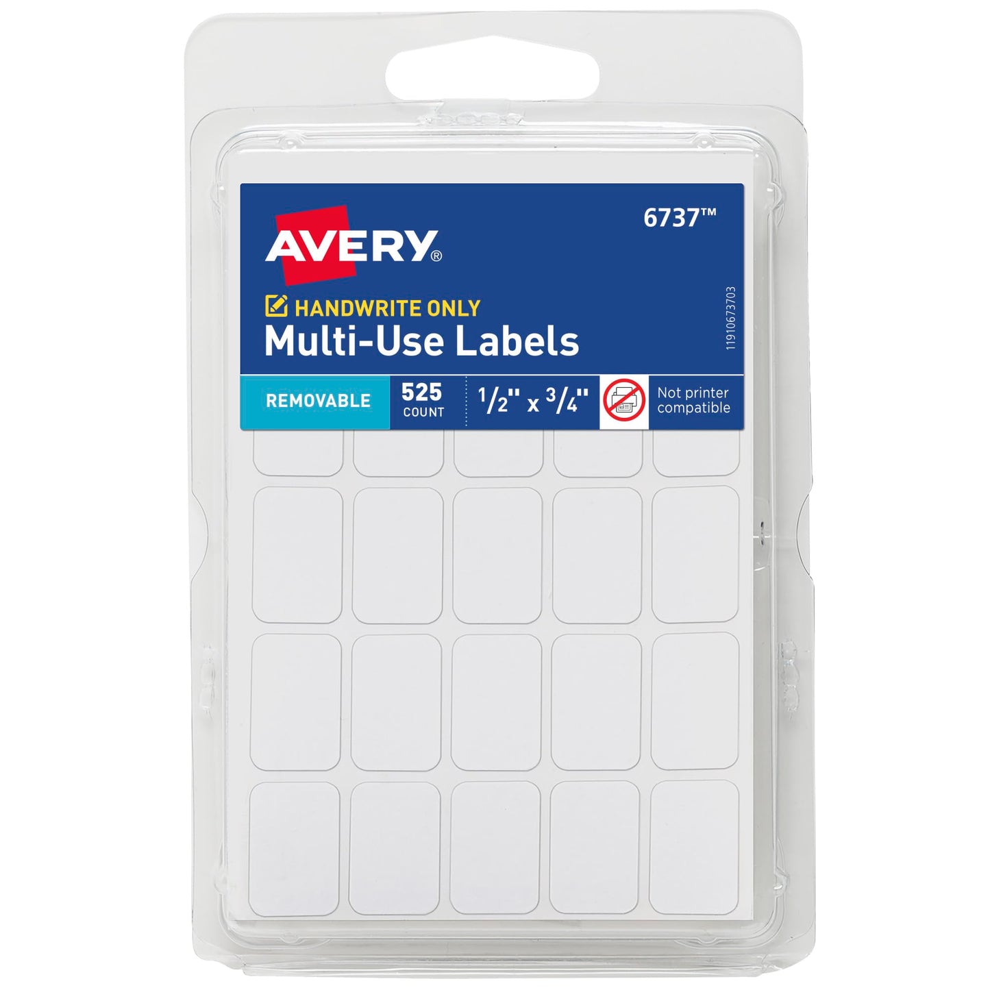 Avery Multi-Use Removable Labels, 0.5" x 0.75" - White, 525 count