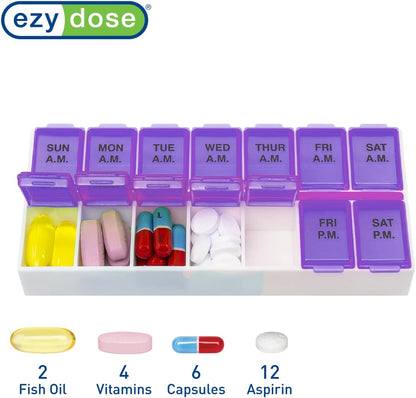 EZY DOSE Weekly (7-Day) Pill Planner and Vitamin Organizer (Small)  Assorted Colors