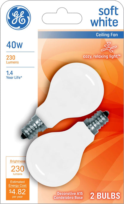 GE Lighting Decorative A15 Incandescent Ceiling Fan Light Bulb, 40-Watts, Crystal Clear, 2 Pack