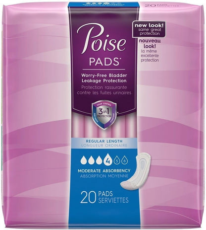POISE PAD MODERATE XABS 6X20CT