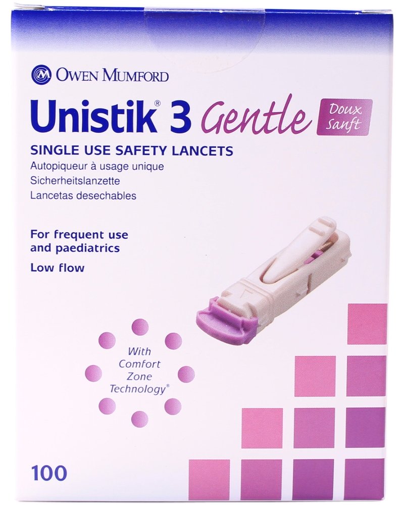 UNISTIK 3 GENTLE LANCETS 30GX1.5MM 50CT
