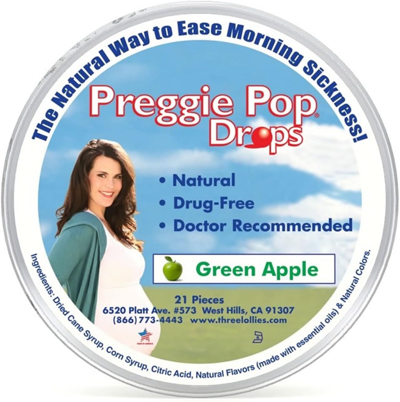 THREE LOLLIES PREGGIE DROPS,NAT GRN APL
