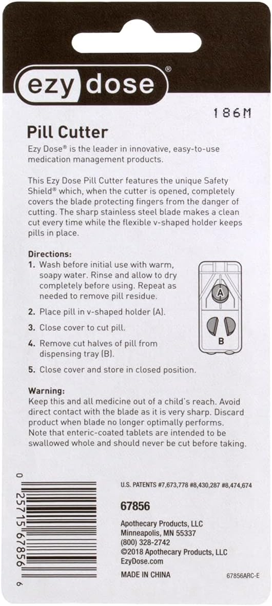 Ezy Dose Pill Cutter and Splitter with Safe Shield  Cuts Pills, Vitamins, Tablets  Travel Sized