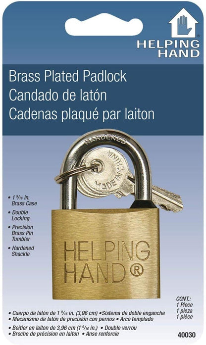 Helping Hand Brass Plated Padlock, 1.25"