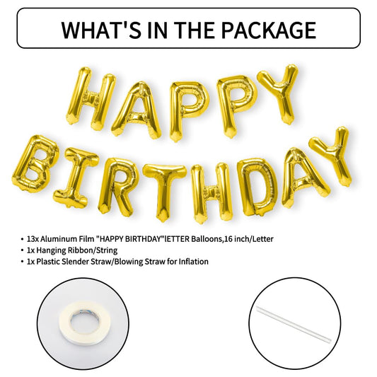 Unique 14" Foil Letter "Happy Birthday" Balloon Banner Kit - Stunning Silver