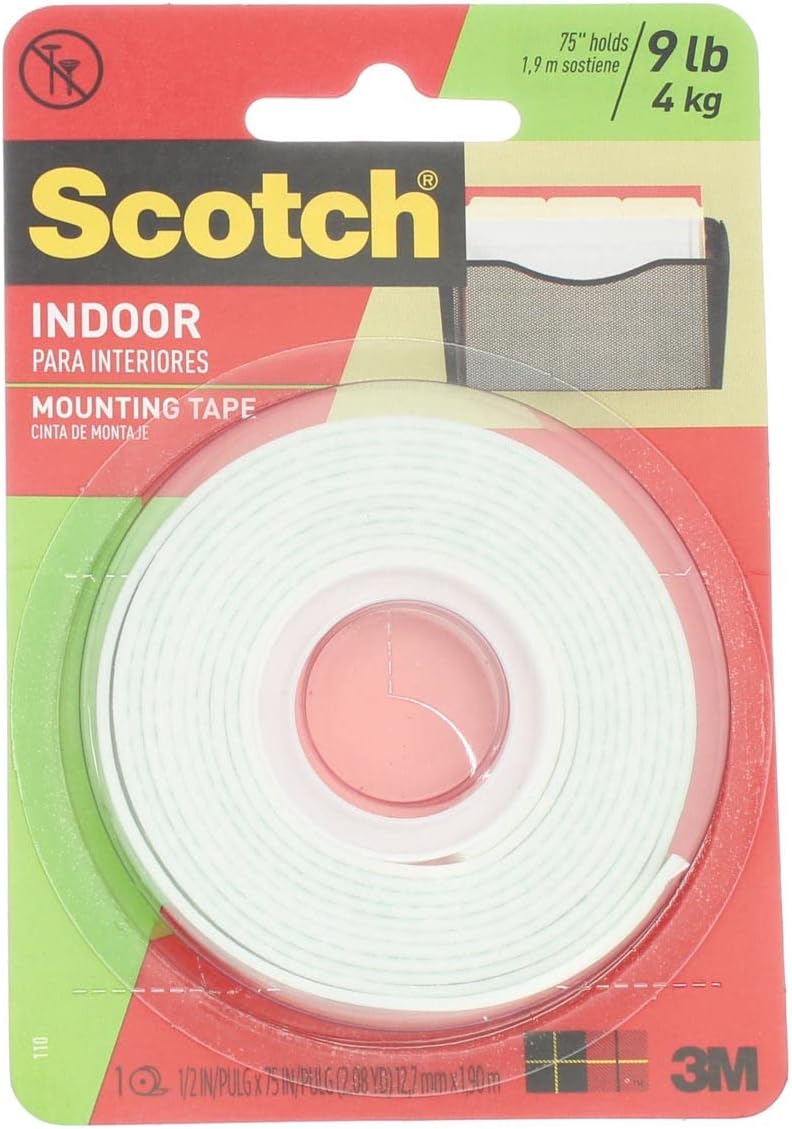 Scotch Indoor Mounting Tape, 1/2"x75", White