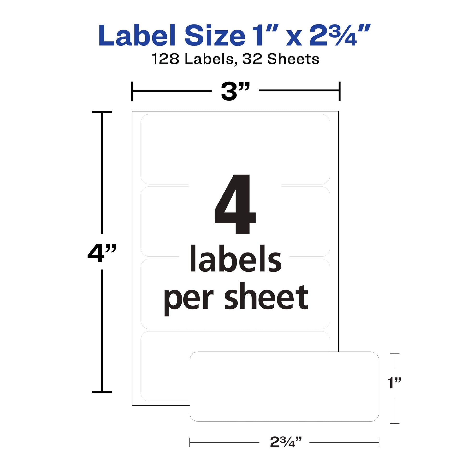 Avery All Purpose Labels, 1" x 2.75" - White, 128 count