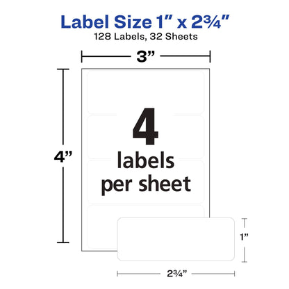 Avery All Purpose Labels, 1" x 2.75" - White, 128 count