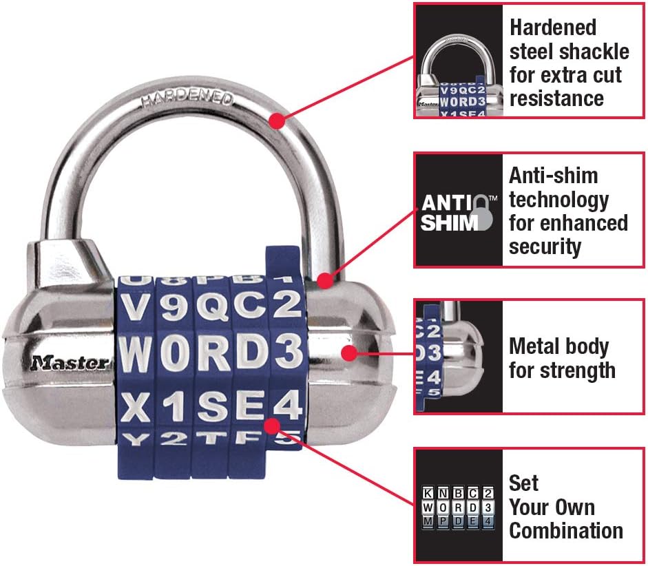 Master Lock Padlock 1535DWD Set Your Own WORD Combination Padlock; Assorted Colors