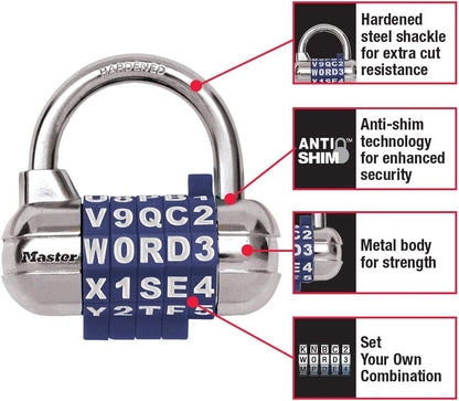 Master Lock Padlock 1535DWD Set Your Own WORD Combination Padlock; Assorted Colors