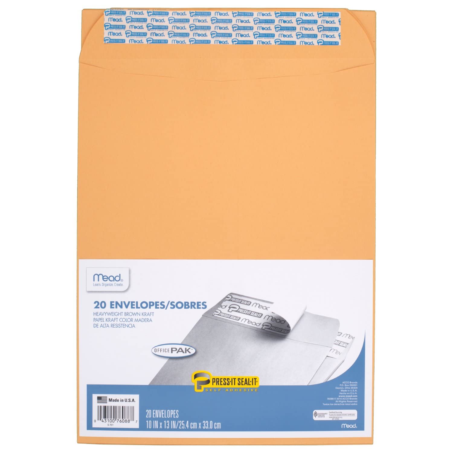 Mead Press-It Seal-It Envelopes  10  x 13   4 pk