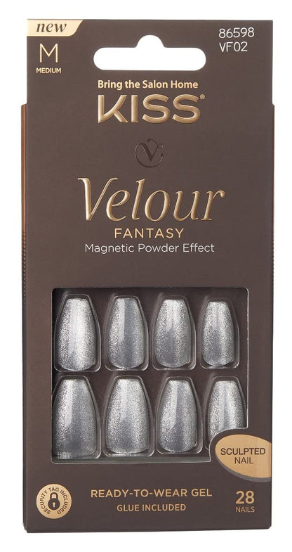 Kiss Velour Fantasy Nails 28 Count Medium Silver
