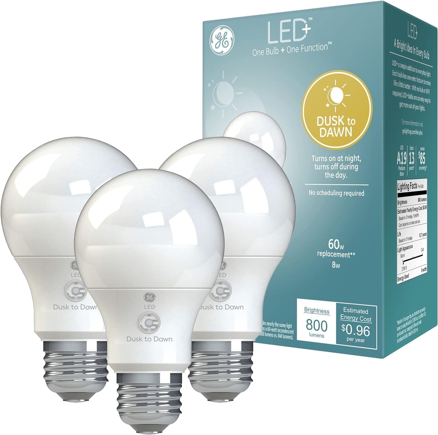 GE 60W A19 Dusk to Dawn LED + Light Bulb Clear