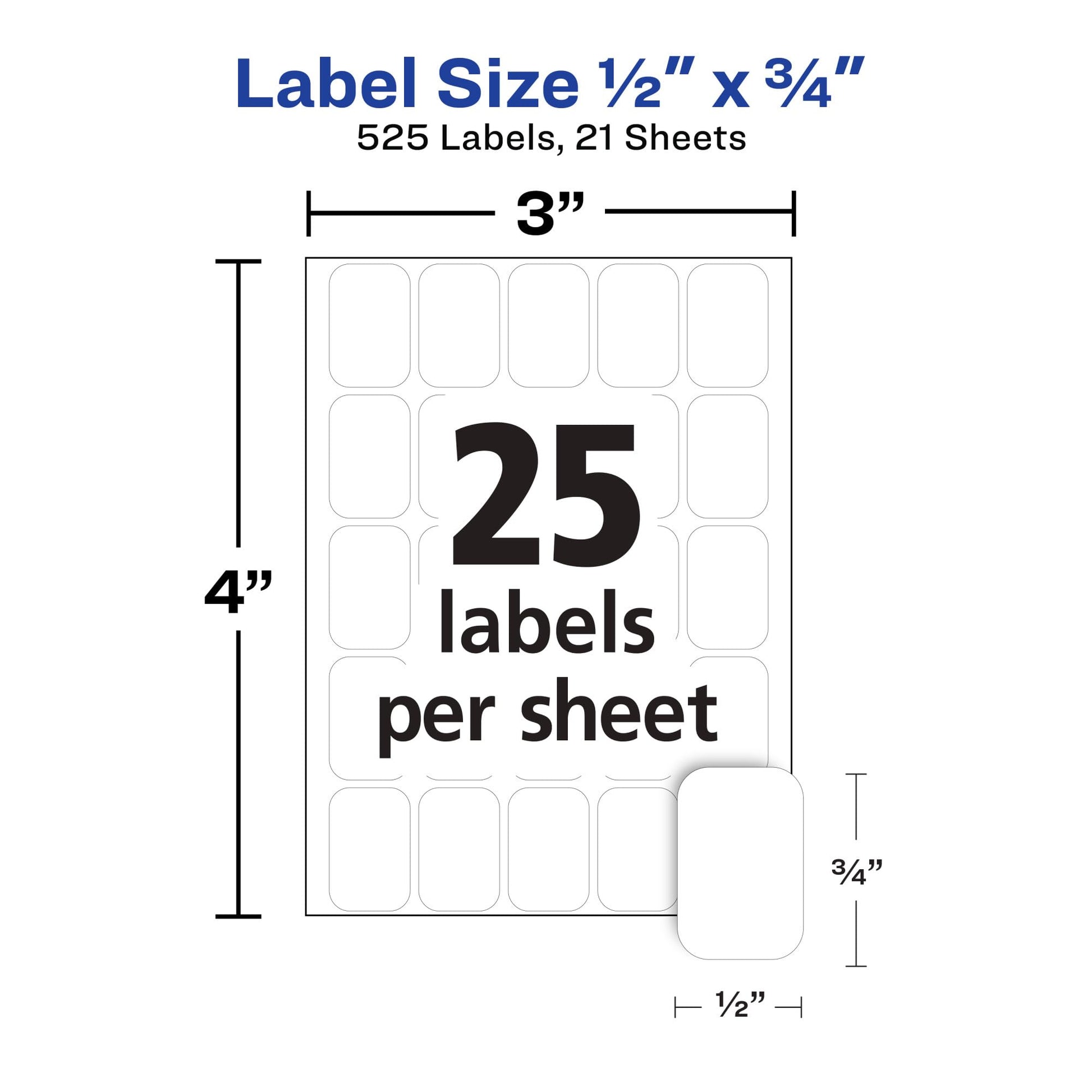 Avery Multi-Use Removable Labels, 0.5" x 0.75" - White, 525 count