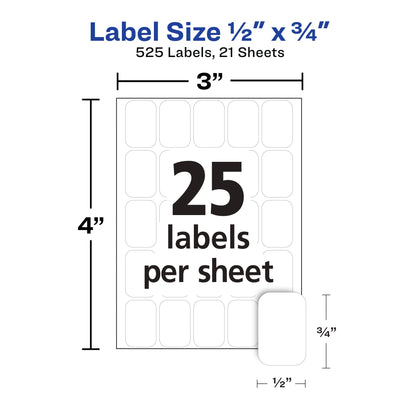 Avery Multi-Use Removable Labels, 0.5" x 0.75" - White, 525 count