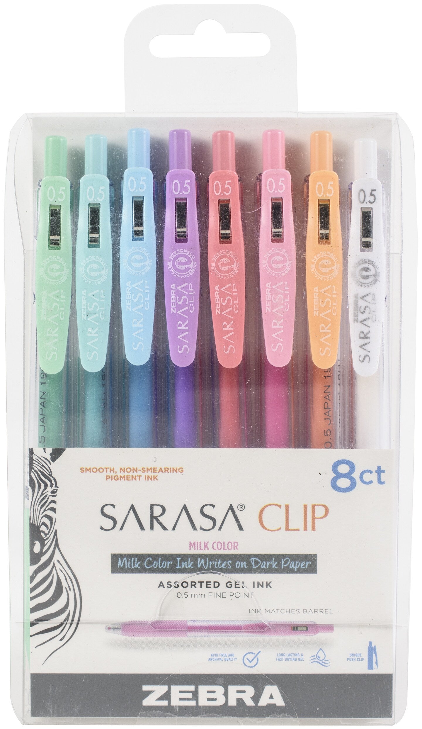 Zebra Sarasa Clip 0.5mm Fine Point Gel Ink Pens 5-Pack Refresh Color Set, Assorted Colors