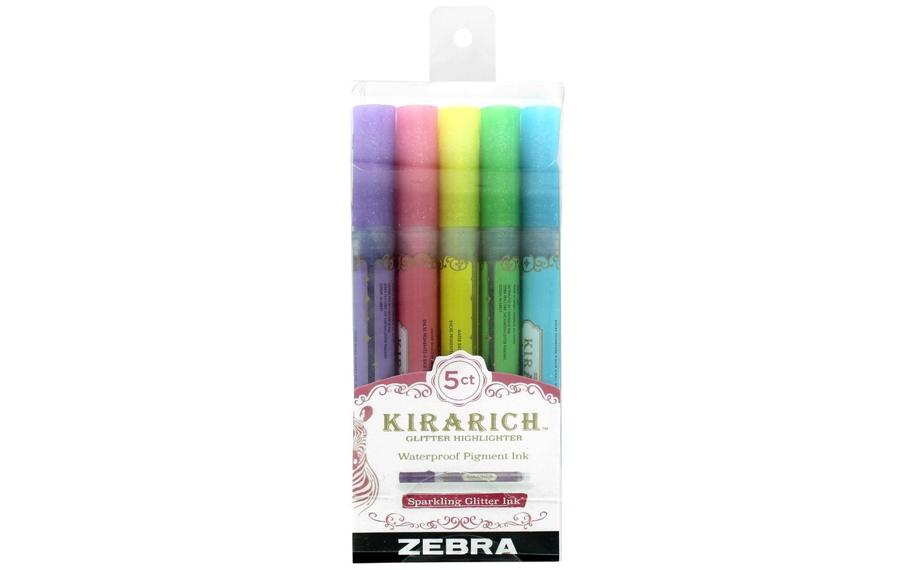 Kirarich Glitter Highlighter Chisel Tip Assorted 5Pk