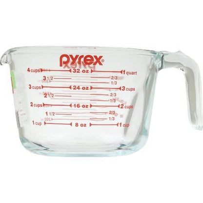 Pyrex 4 Cup (32 Oz) Glass Measuring Cup, Clear/Red
