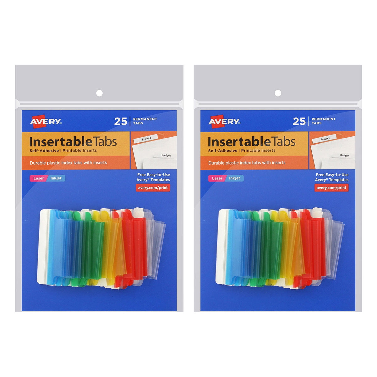 Avery Insertable Self-Adhesive Index Tabs with Printable Inserts - Assorted, 25 count