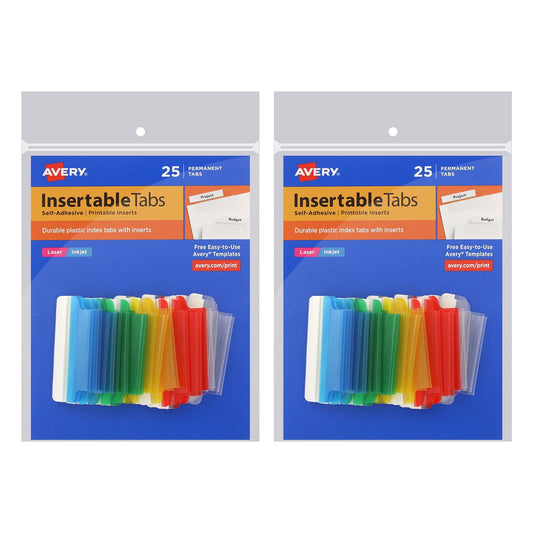 Avery Insertable Self-Adhesive Index Tabs with Printable Inserts - Assorted, 25 count