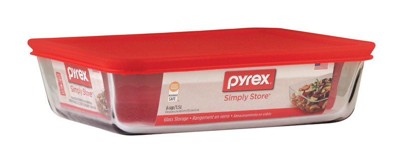 Pyrex Simply Store 6 Cups Clear Food Storage Container With Lid - Red