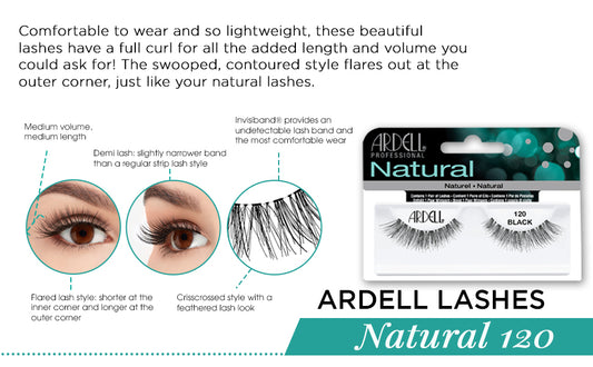 Ardell Natural Lashes - 120 Black, 6 count