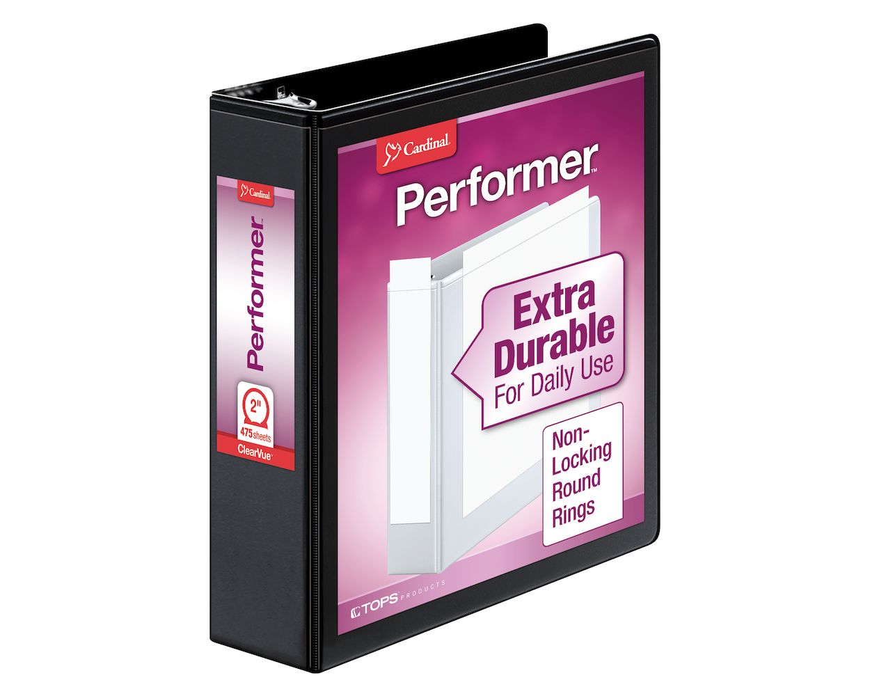 Cardinal Performer Binder with ClearVue Cover - Black, 2"