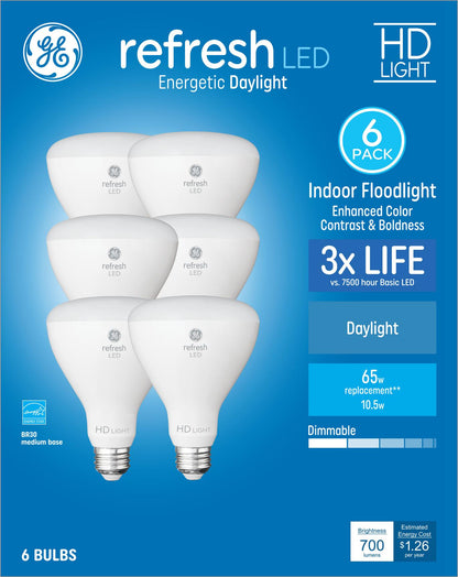 GE Lighting Refresh HD LED 65 Watt Replacement, Daylight, BR30 Indoor Floodlight Bulbs, 2 Pack