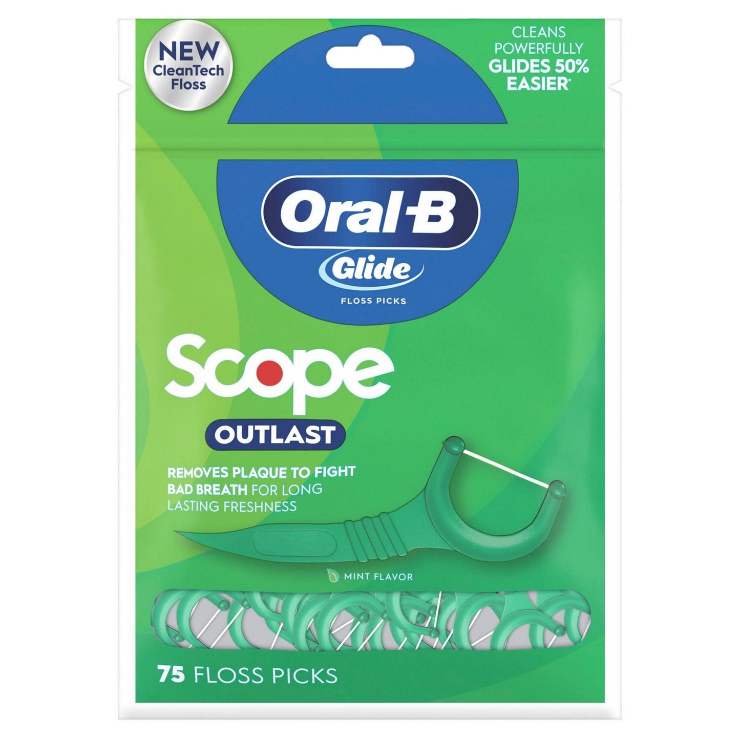 Oral-B Glide Floss Picks 75 Count Scope Outlast Bag (6in)