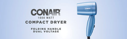 CONAIR 1600 Watt Compact Blow Dryer with Folding Handle - Blue