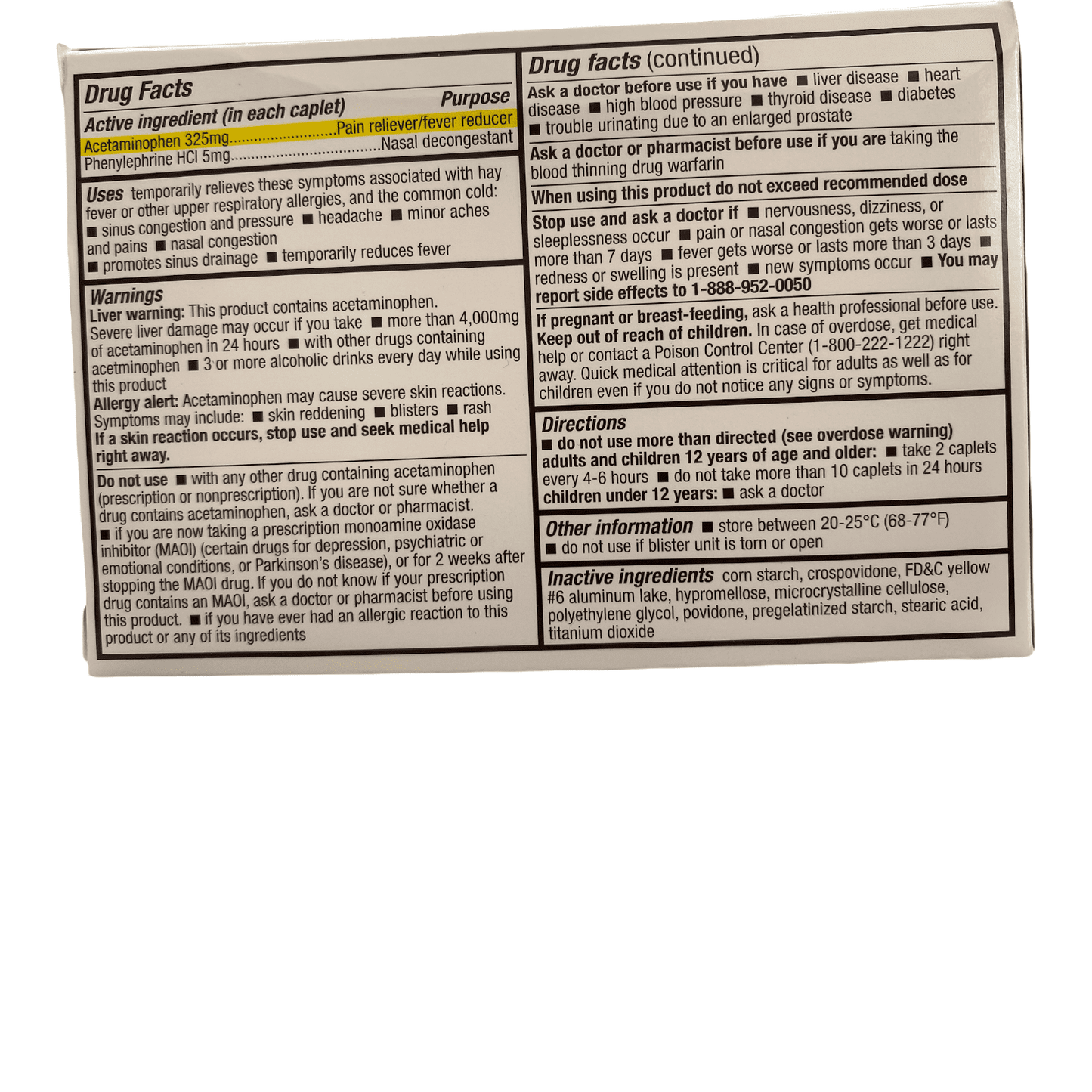 ACETAMIN-PHENYLEPHRINE 325-5MG CPL 24