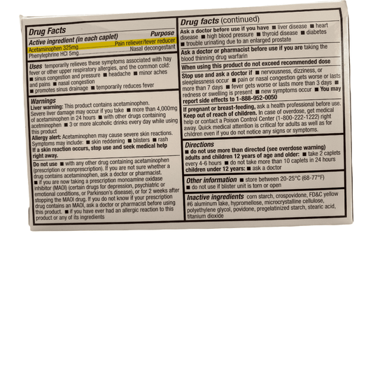 ACETAMIN-PHENYLEPHRINE 325-5MG CPL 24