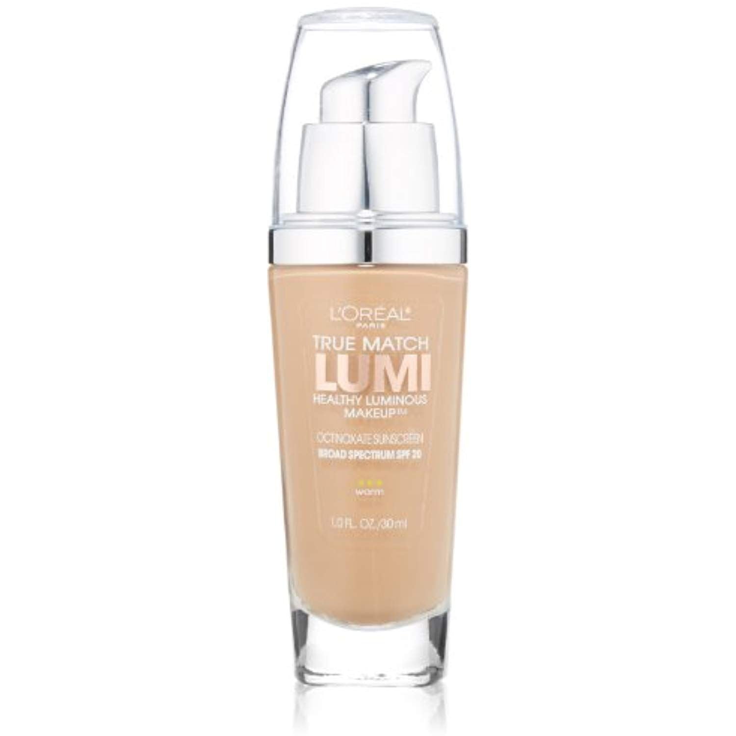 L'ORÉAL PARIS True Match Lumi Healthy Luminous Makeup Medium Coverage, W6 Sun Beige, 1 fl. oz.