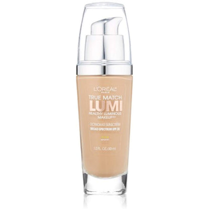 L'ORÉAL PARIS True Match Lumi Healthy Luminous Makeup Medium Coverage, W6 Sun Beige, 1 fl. oz.