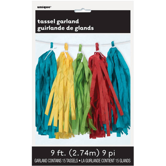 Unique Vibrant Multicolored Tissue Tassel Garland, 9 ft