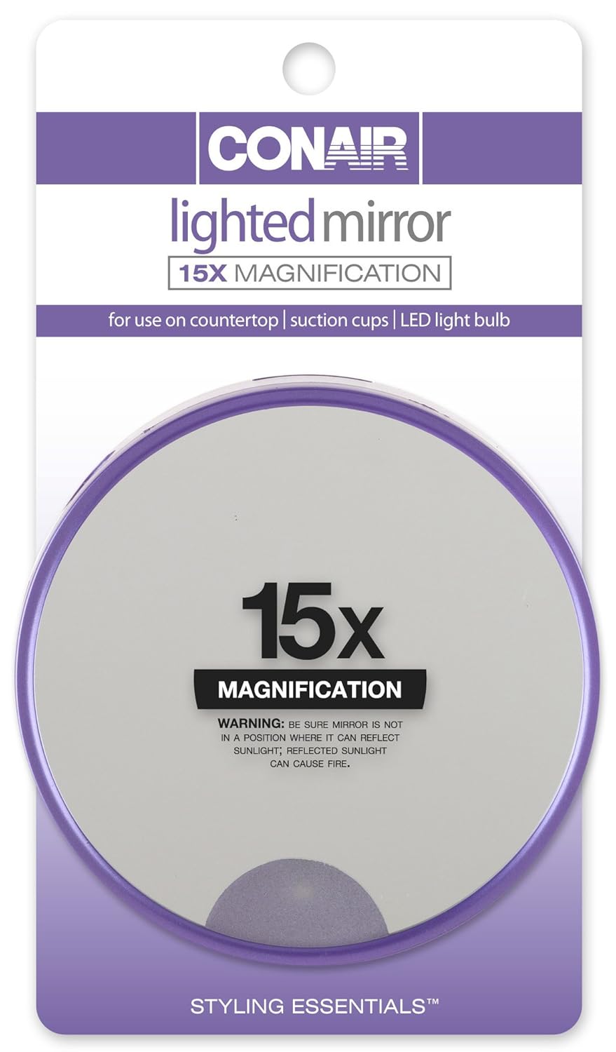 CONAIR LED Lighted Suction Mirror, 12x magnification