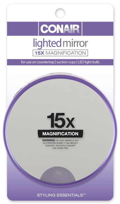 CONAIR LED Lighted Suction Mirror, 12x magnification