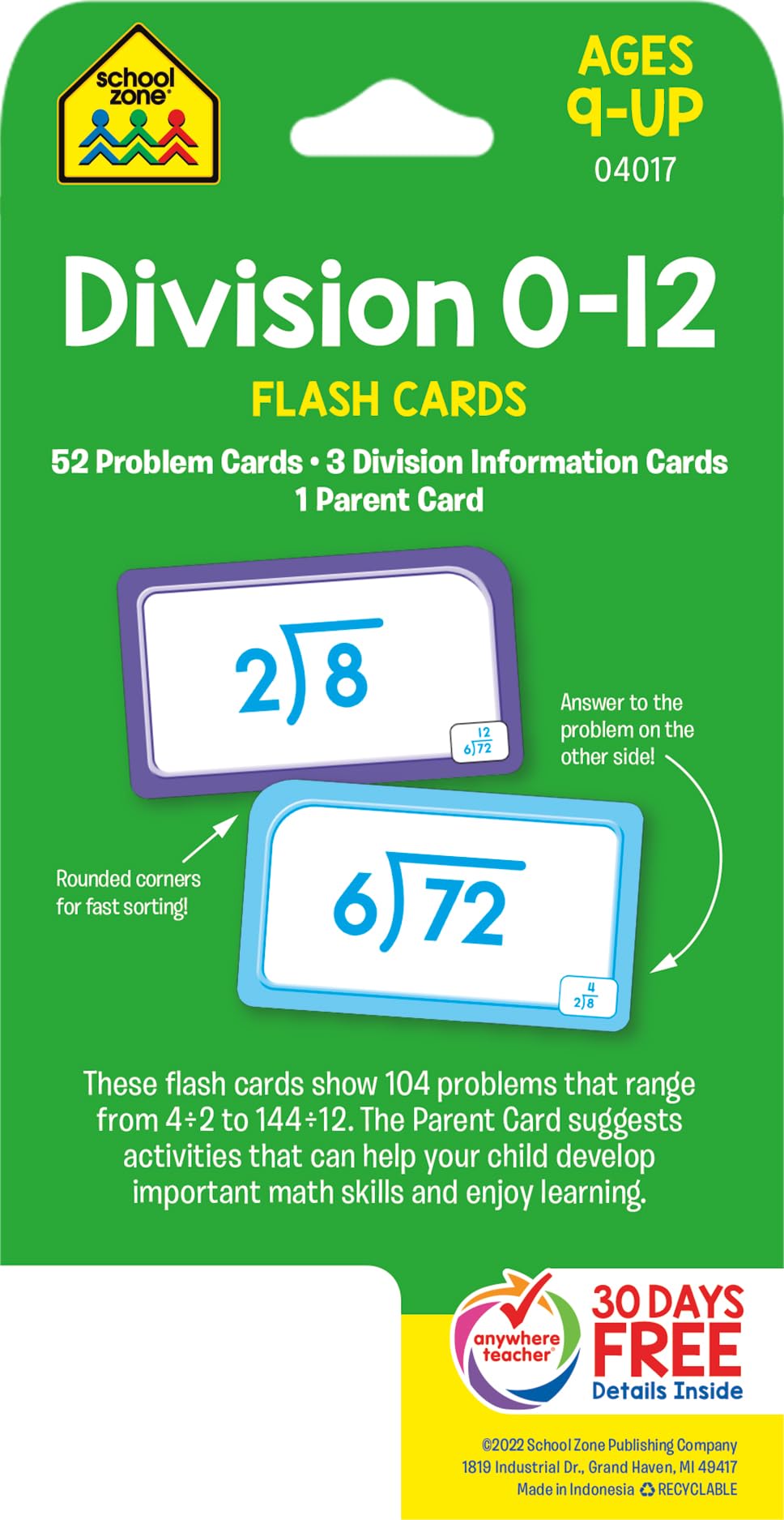 School Zone Division 0-12 Flash Cards