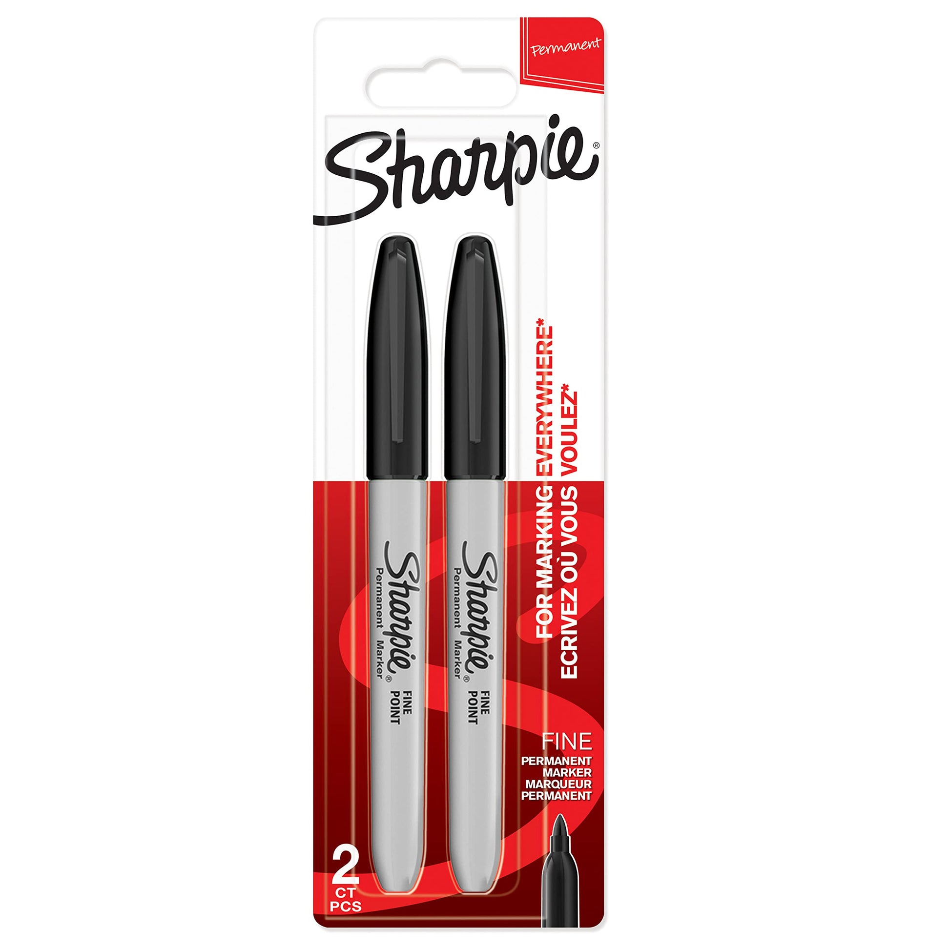 Sharpie Permanent Marker, Fine, Black, 2 Count