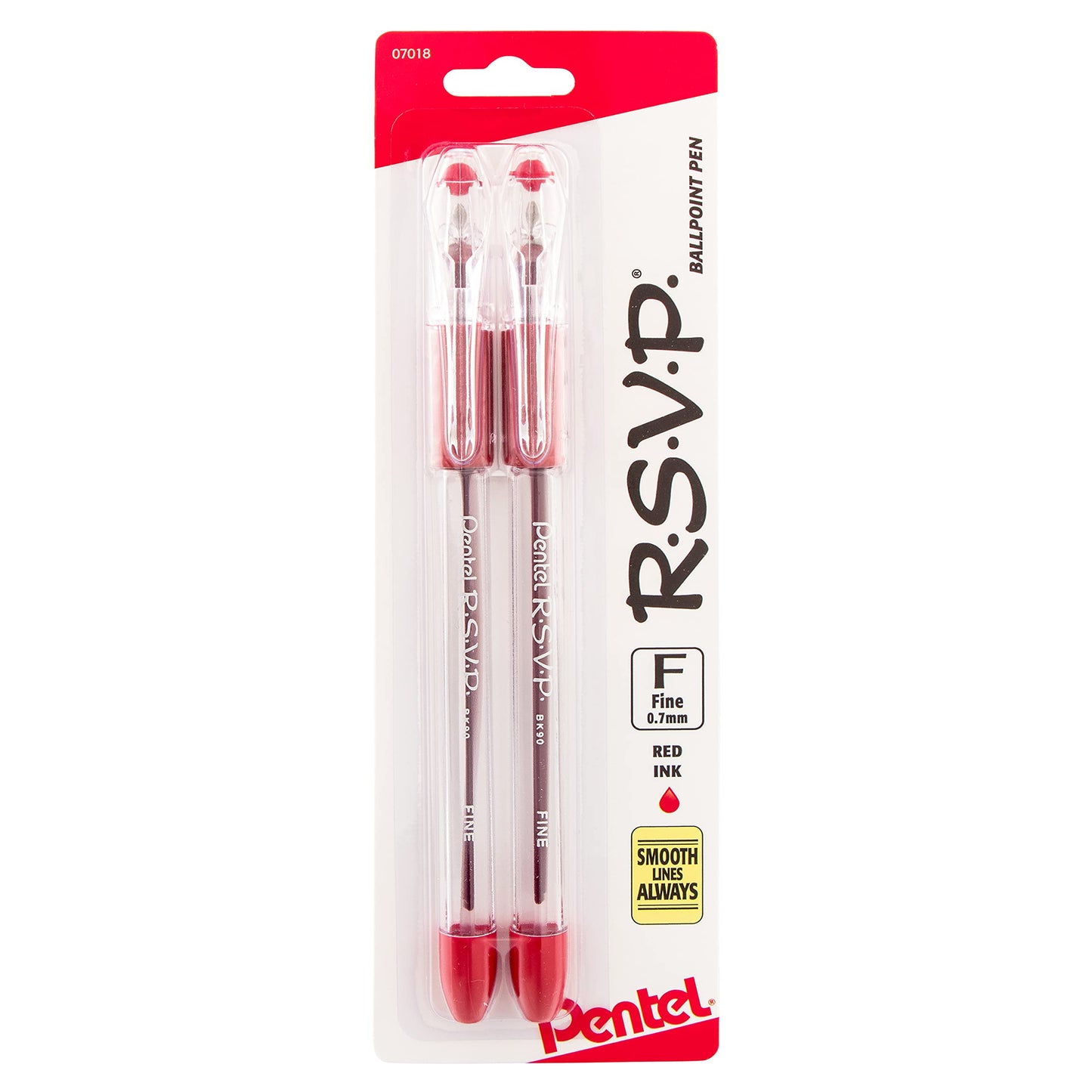 RSVP Ballpoint Pen, (0.7mm) Fine Line, Red Ink 2-Pk