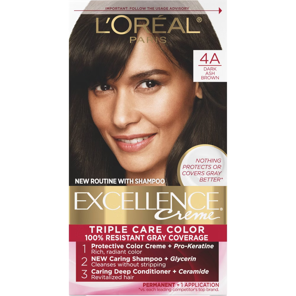 L'ORÉAL PARIS Excellence Triple Protection Permanent Hair Color, 4A Dark Ash Brown, 6.3 fl. oz.