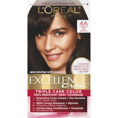 L'ORÉAL PARIS Excellence Triple Protection Permanent Hair Color, 4A Dark Ash Brown, 6.3 fl. oz.