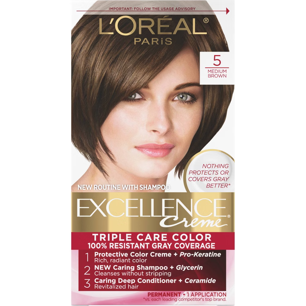 L'ORÉAL PARIS Excellence Triple Protection Permanent Hair Color, 5G Medium Golden Brown, 6.3 fl. oz.