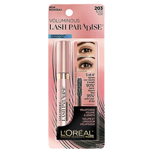 L'ORÉAL PARIS Voluminous Lash Paradise Waterproof Mascara, 203 Waterproof Black, 0.28 fl oz