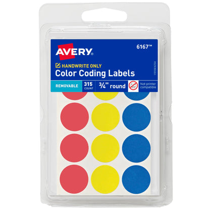 Avery Color Coding 0.75" Round Removable Labels - Assorted Neons, 315 count